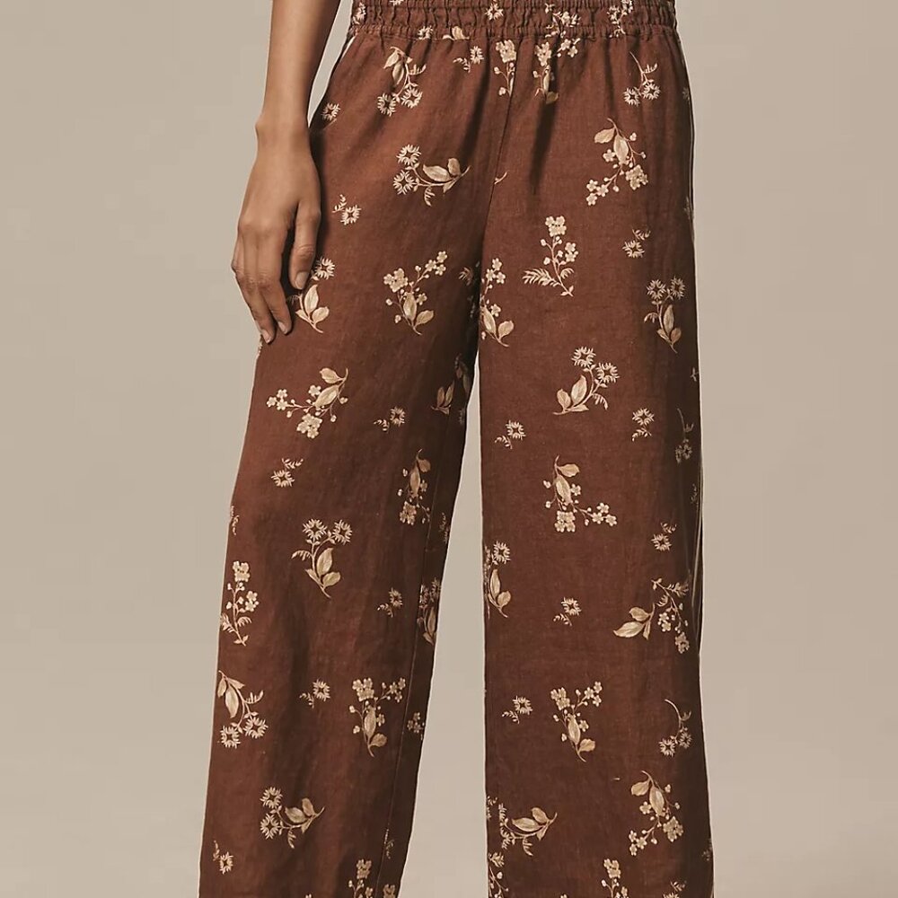 Anthropologie Somerset Printed-Linen Pull-On Pants